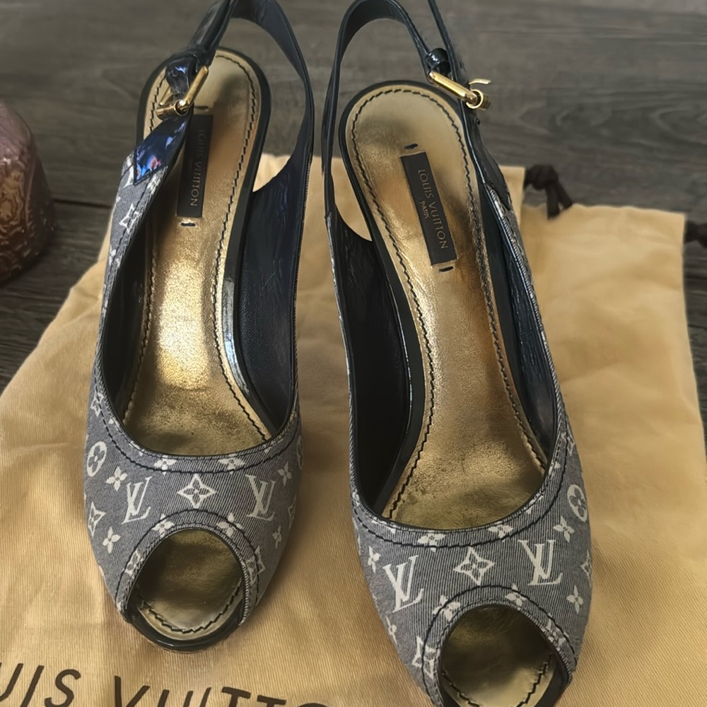 LOUIS VUITTON Monogram Idylle Slingback Open Toe Pumps dust bags included